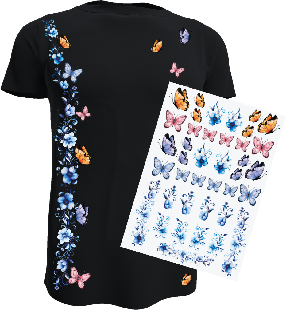 DIN A3 Aufbügel Sticker - Set Schmetterlinge und Blumen