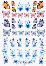 Lade das Bild in den Galerie-Viewer, DIN A3 Aufbügel Sticker - Set Schmetterlinge und Blumen
