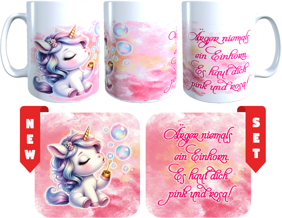 Süßes Einhorn Tasse - Ärger niemals ein Einhorn  + Untersetzer / Set oder einzeln