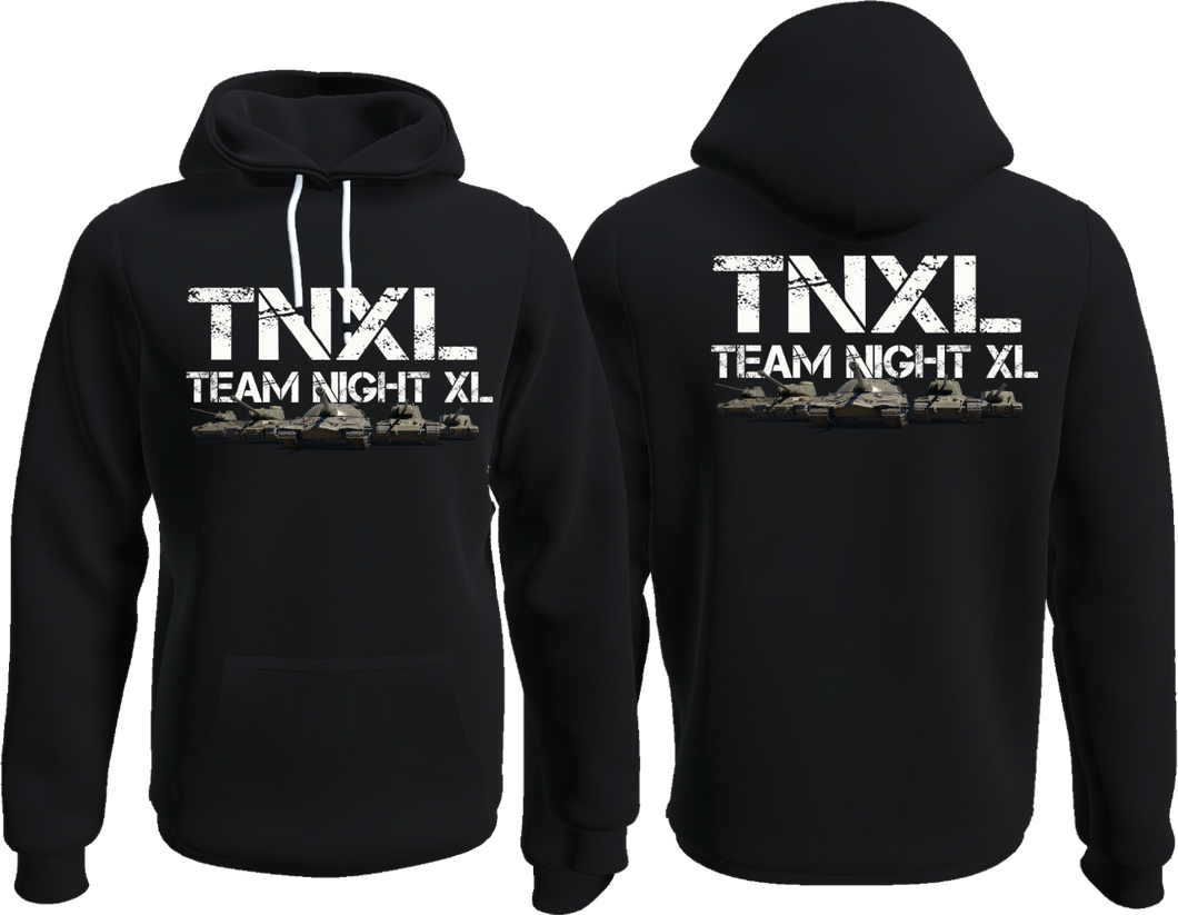Der TNXL Hoodie / Aufdruck vorn oder hinten / Logo Schrift oben