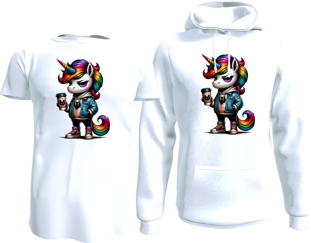 Shirt oder Hoodie - Einhorn Kaffee / weiß