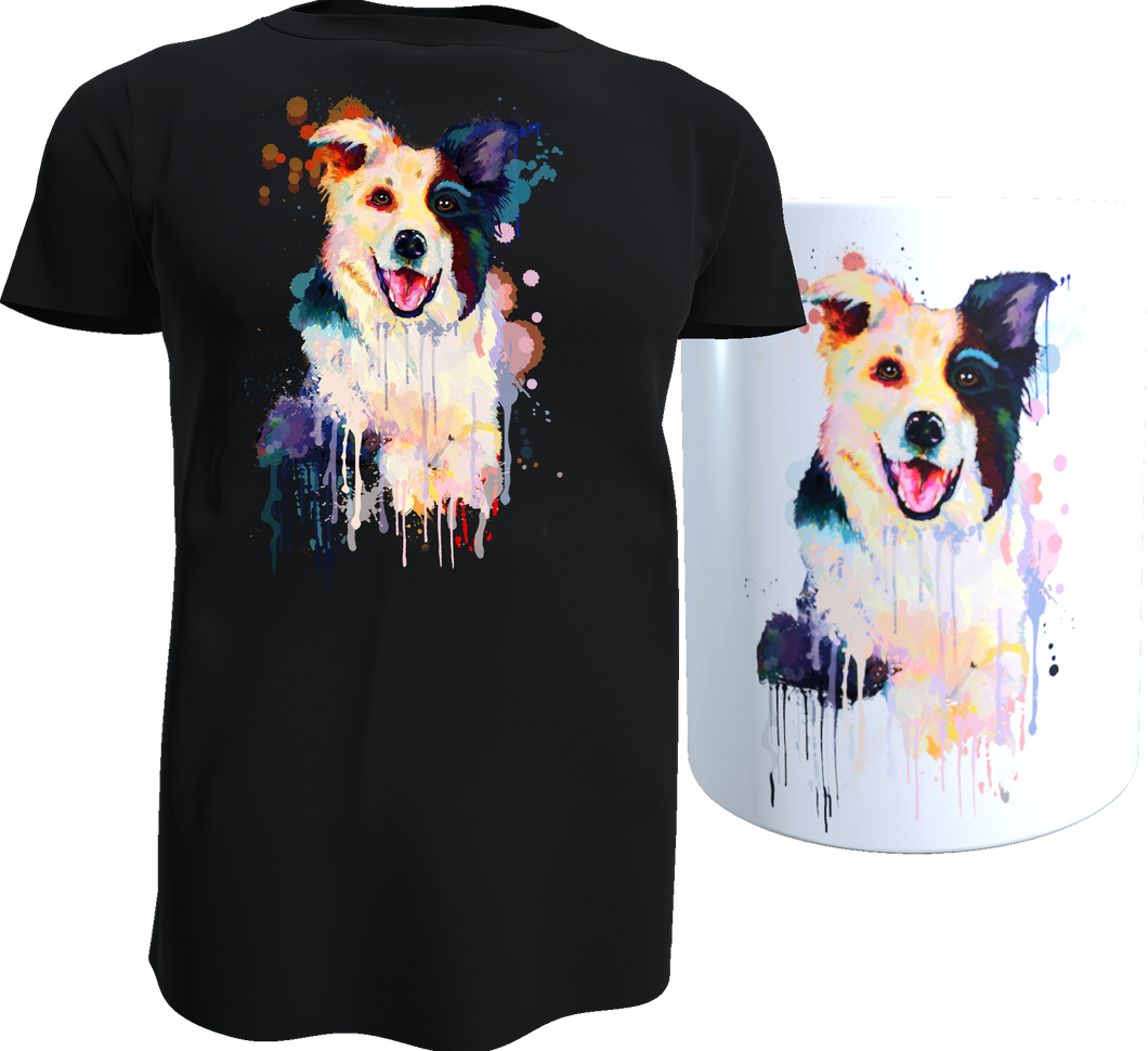 Animal Line Border Collie Set (Shirt + Tasse)